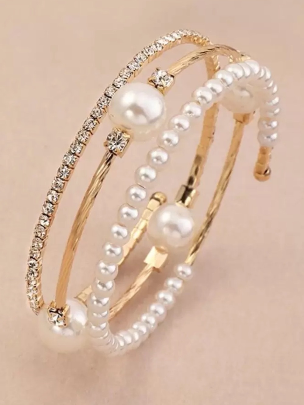 Elegant Gold Pearl & Crystal Multistrand Bracelet